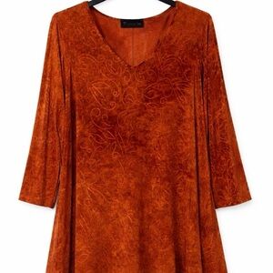 Frazzle Burnt Orange Floral Embroidered Tunic Top